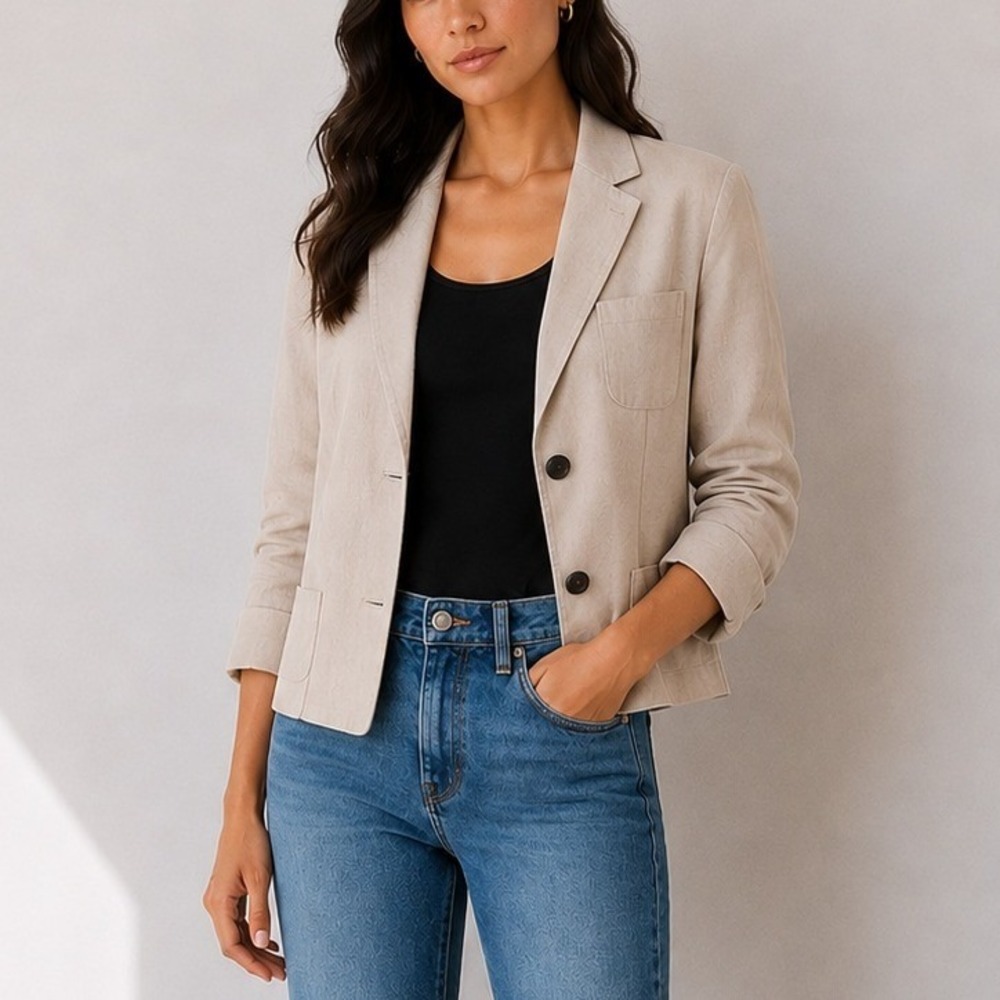 NWT Theory Boxy Patch Pocket Blazer in Linen Beige Jacket | Size 6 | Retail $425